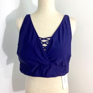 NWT BLOOMCHIC PLUS 18/20 NAVY BIKINI TOP CRIS CROSS ADJUSTABLE STRAPS